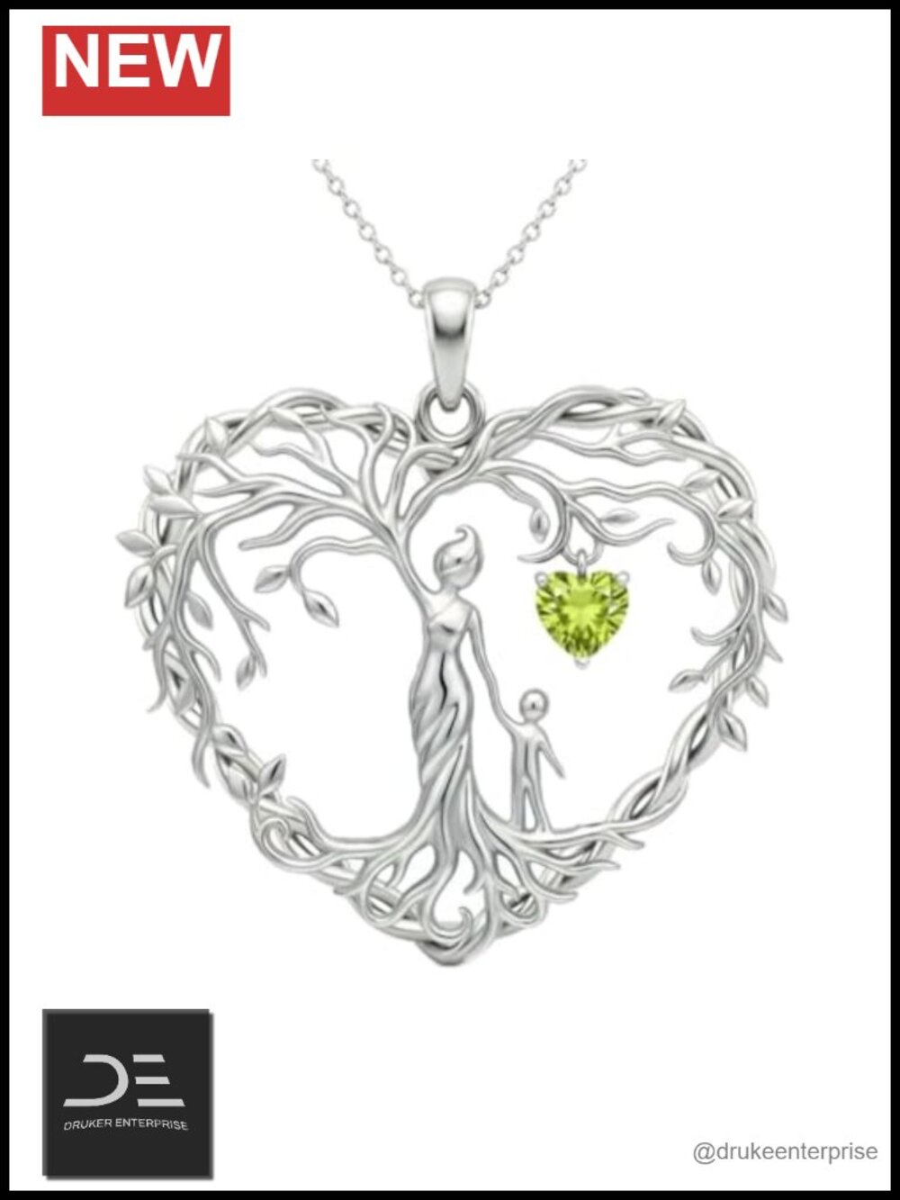 Sterling Silver Tree of Life Mom Heart Pendant Necklace, Birthstone Jewelry for